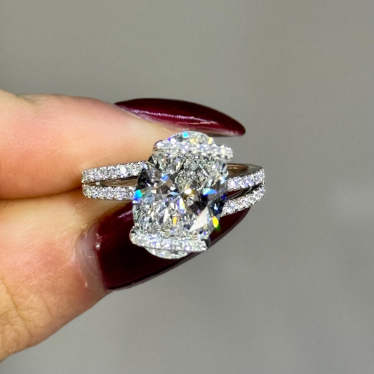 Oval Lab Grown Diamond Split Shank Pave Band With Hidden Halo