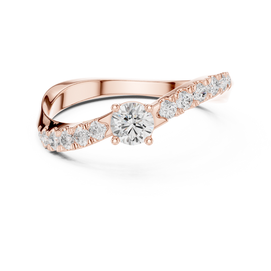 Round Lab Diamond Curve Pave Engagement Ring