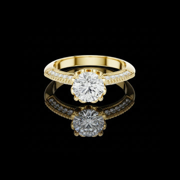 1.01 CT Vintage-Inspired Floral Round Moissanite Diamond Ring in Gold with Pavé Accents For Wedding Gift