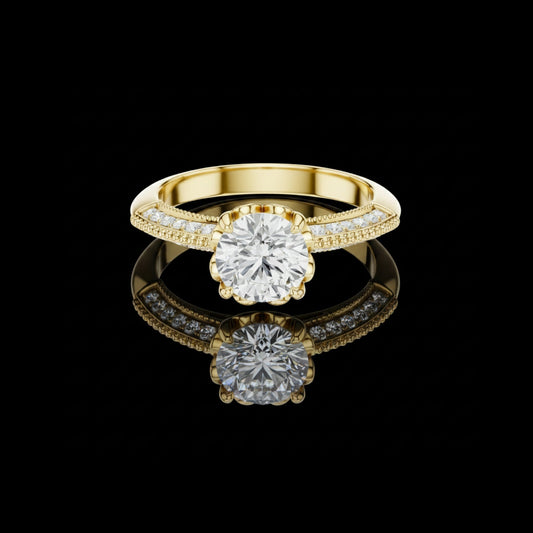 Vintage Inspired Round Cut Moissanite Engagement Ring