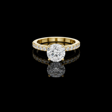 Round Moissanite Diamond Solitaire Ring with pave Diamond Band