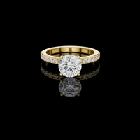 Round Lab Grown Diamond Solitaire Ring with pave Diamond Band