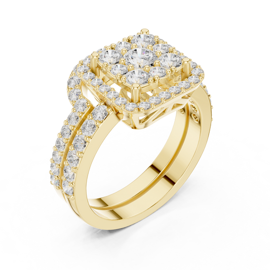 Round Moissanite Diamond Double Row of Pave Set Halo Ring For Her