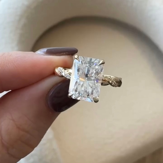 Radiant Cut Lab Grown Diamond Twisted Band Pave Engagement Ring