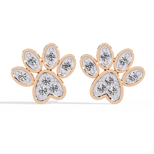 Charming Paw Shaped Earrings with Brilliant Round Lab Diamonds Detailing