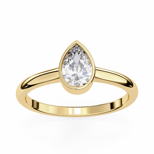 Bezel Set Pear Cut Moissanite Diamond Solitaire Engagement Ring