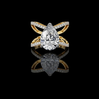 Pear Cut Moissanite Diamond Split Shank Pave Engagement Ring