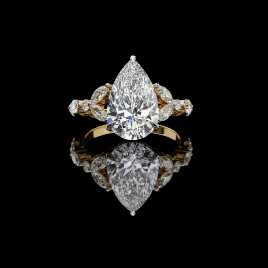 Pear Cut Lab Diamond Engagement Ring Marquise Side Stones