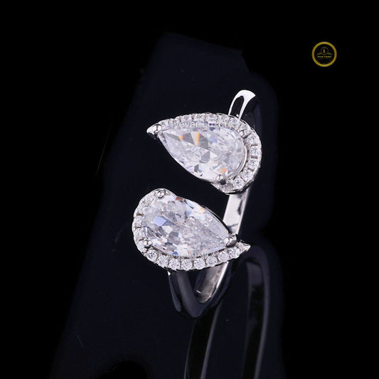 Open Gap Toi Et Moi Pear Cut Moissanite Diamond Anniversary Ring