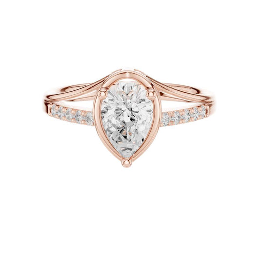 1.32 CT Classic Pear Shaped Bezel Set Moissanite Diamond Ring with Pave Diamond Accents
