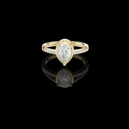 0.78 CT Shiny Lab Grown Gold Ring Featuring a Brilliant Pear Diamond with a Pave Accented Split Shank Band