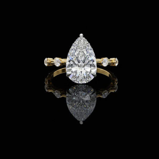 2.96 CT Bright Pear Cut Lab Grown Diamond with Side Accents Gold Vintage Inspired Ring for Her