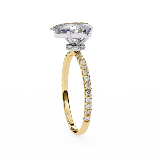 Pear Cut Moissanite Diamond With Pave Setting Engagement Ring