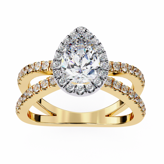 1.20 CT Luxury Pear Cut Lab Grown Diamond Halo Ring With Sparkling Round Side Stone Design