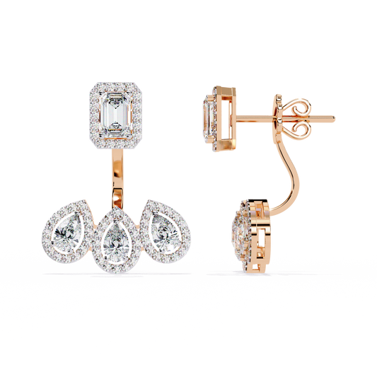 Emerald and Pear Cut Lab Diamond Halo Drop Earrings in Gold And Silver For Mother's Special