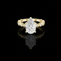 2.00 CT Vintage Inspired Pear Cut Solitaire Lab Grown Ring with Diamond Accented Gold Band