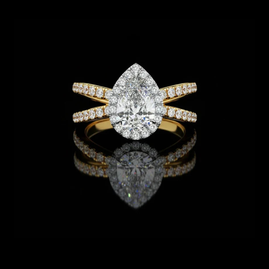 1.20 CT Luxury Pear Cut Lab Grown Diamond Halo Ring With Sparkling Round Side Stone Design