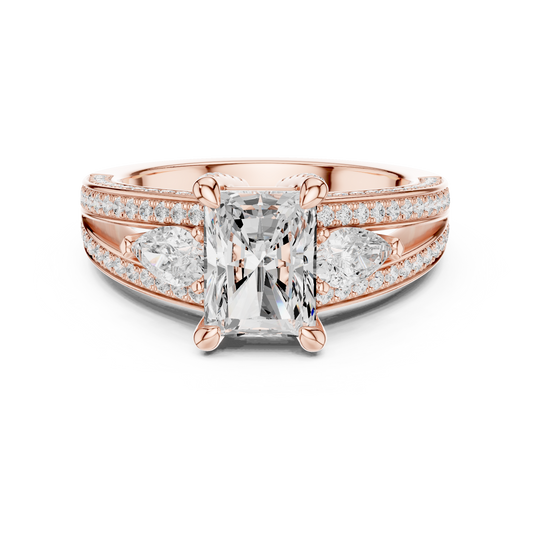 Radiant Three Stone Split Shank Lab Diamond Ring