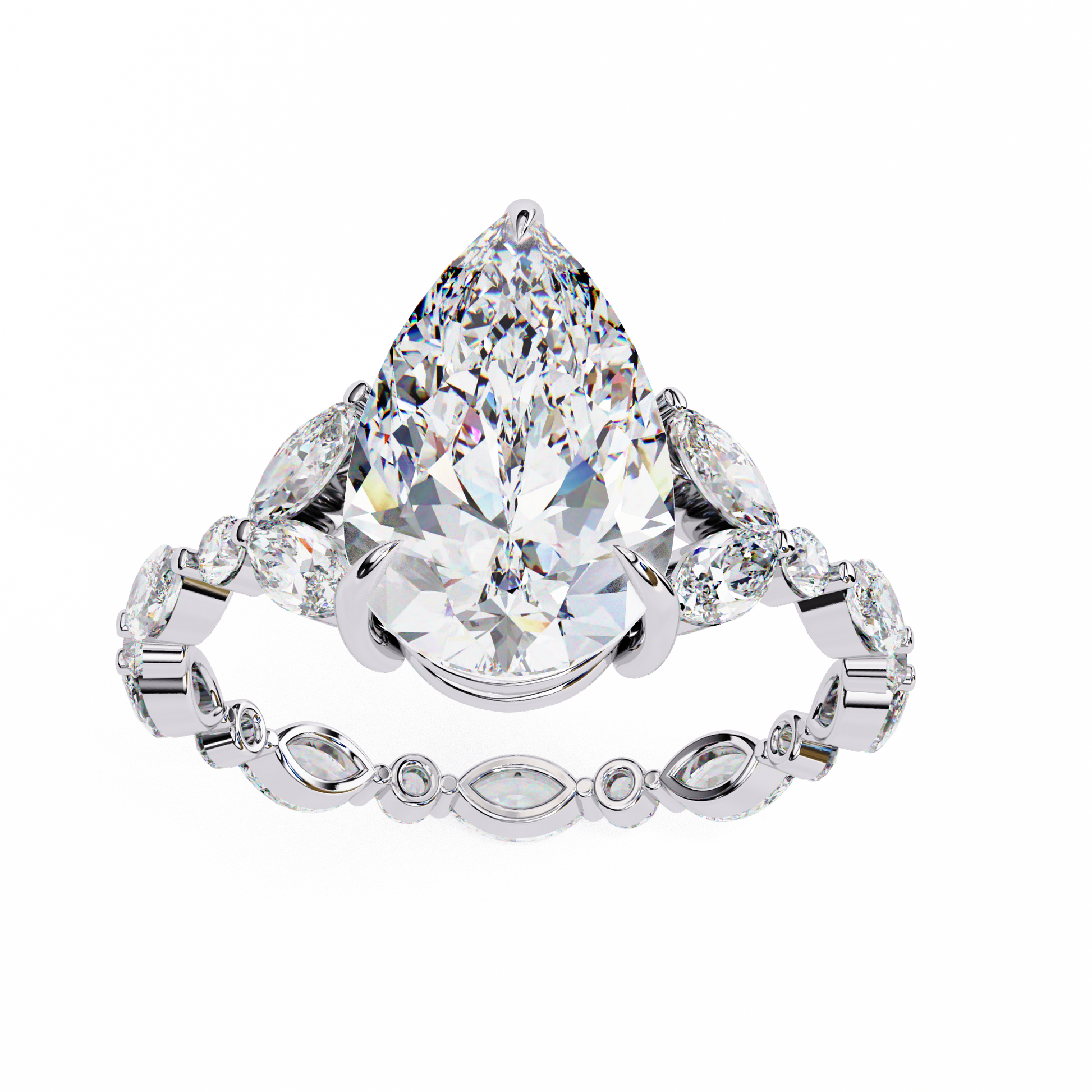 Diamond ring with a pear-shaped center stone 
