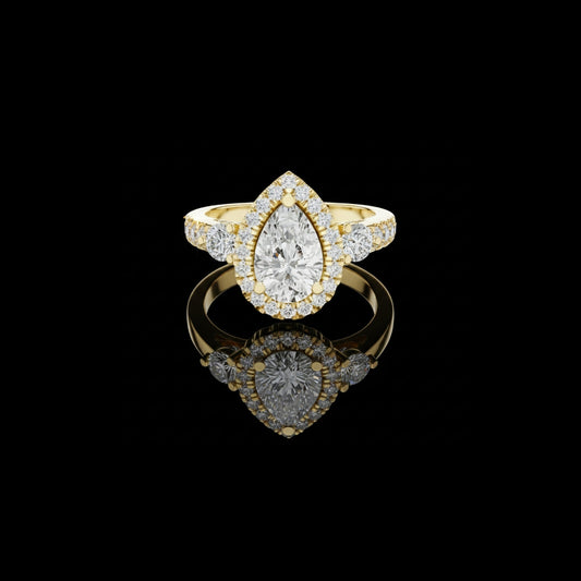 Pear Cut Halo Set Art Deco Wedding Bridal Lab Diamond Ring