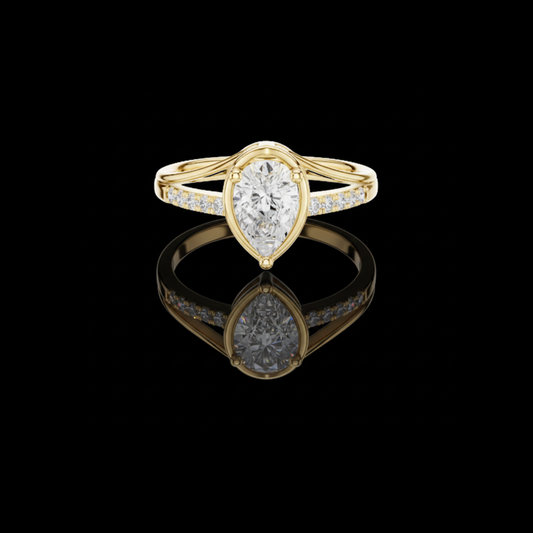 Pear Bezel Set Lab Diamond Ring With Split Shank Pave Band