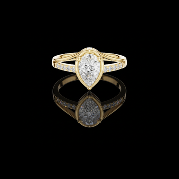 1.32 CT Classic Pear Shaped Bezel Set Lab Grown Diamond Ring with Pave Diamond Accents