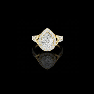 1.81 CT Geometric Pear Cut Lab Diamond Halo Ring in Gold with Double Pave Band For Gift