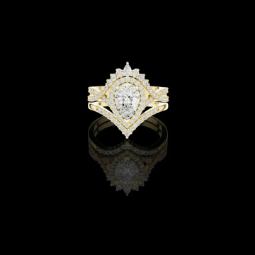 0.57 TCW Regal Vintage Inspired Pear Cut Crown Halo Moissanite Diamond Statement Ring