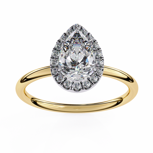 Pear Cut Halo Lab Diamond Ring with Slim Band
