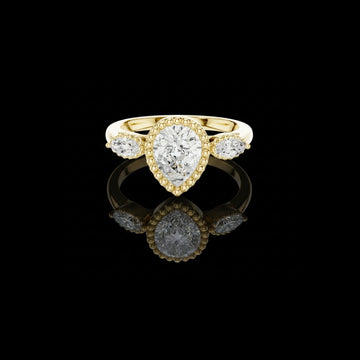 Vintage Inspired Pear Cut Three Stone Lab Diamond Ring
