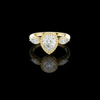 Vintage Inspired Pear Cut Three Stone Moissanite Diamond Ring