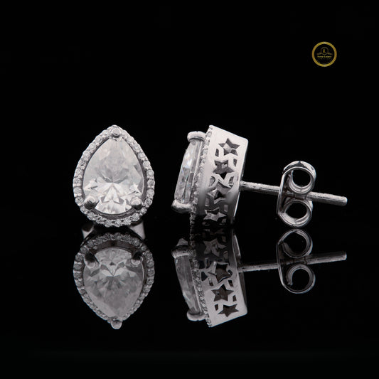 1.85 Teardrop Elegant Pear Cut Lab Diamond Halo Stud Designer Earrings in White Gold