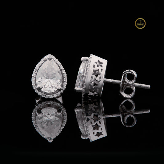 Round Cut Lab Diamond Double Drop Earring Set with Textured Multi Tier Setting