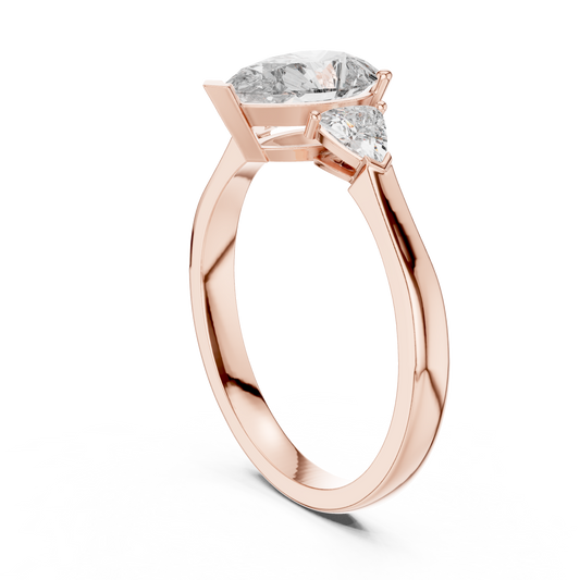 Pear Lab Diamond Three Stone Ring With Side Trillions