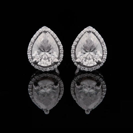 1.85 Teardrop Elegant Pear Cut Lab Diamond Halo Stud Designer Earrings in White Gold