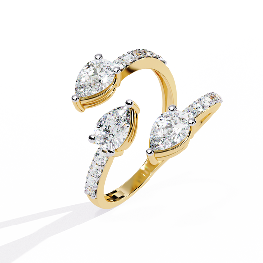 Triple Marquise Cut Open Wrap Lab Grown Diamond Ring with Pavé Diamond Band