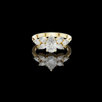 0.75 CT Heirloom Pear Cut Lab Diamond Ring with Petal Accents in High Polish Gold For Confident Girl