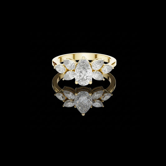 0.75 CT Heirloom Pear Cut Lab Diamond Ring with Petal Accents in High Polish Gold For Confident Girl