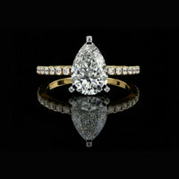 Pear Cut Solitaire Moissanite Diamond Ring Pave Band Engagement Ring