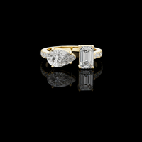 Pear & Emerald Cut Toi et Moi Moissanite Diamond Engagement Ring