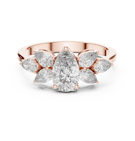 Cluster Pear Cut Lab Diamond Wedding Ring For Her