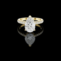 Pear Cut Lab Grown Diamond Hidden Halo Pave Solitaire Engagement Ring