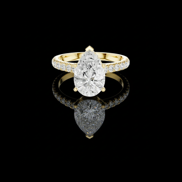 Pear Cut Lab Grown Diamond Hidden Halo Pave Solitaire Engagement Ring