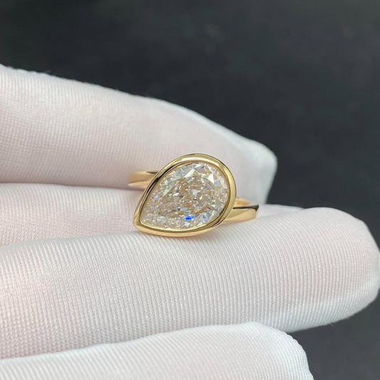 2.45 CT Elegant Lab Grown Pear Shaped Diamond Bezel Set Minimalist Luxury Statement Ring