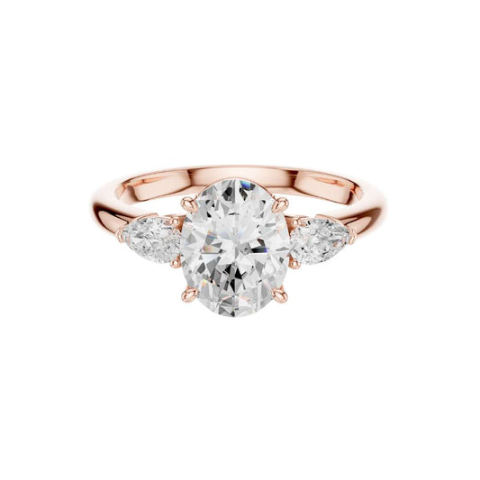Oval Lab Diamond Ring With Pear Cut Side Diamonds