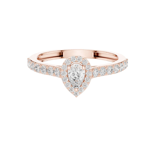 Pear Cut Halo Lab Grown Diamond Ring with Pave Band
