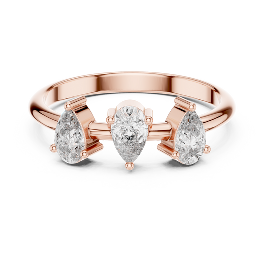 Contemporary Three Stone Pear Lab Diamond Ring