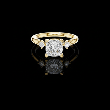 2.00 CT Shiny Cushion Cut Center Lab Grown Diamond Three Stone Ring with Round Brilliant Side Diamonds