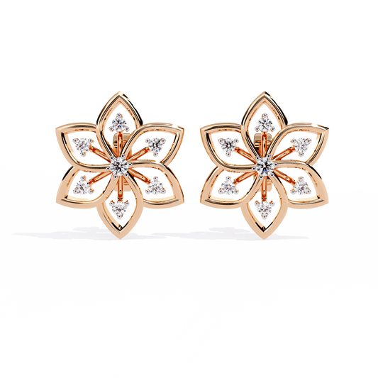 Lotus Lab Diamond Round Center Floral Stud Earrings with Round Side Stones