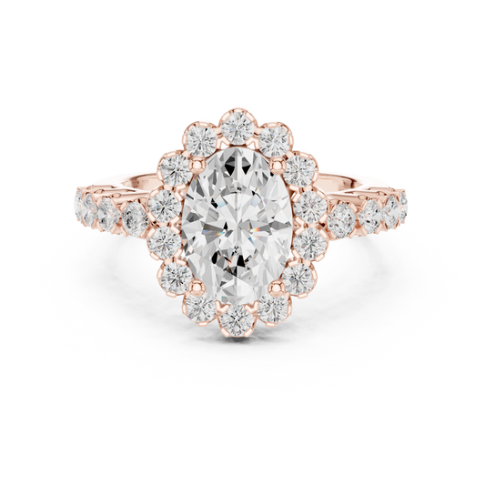 2.12 CT Radiant Vintage Inspired Elegance Oval Cut Floral Halo Lab Grown Diamond Ring